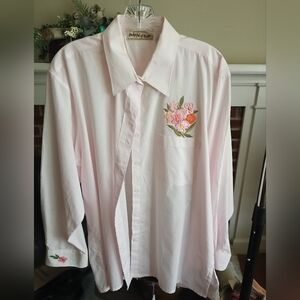 Vintage 90's Light Pink Floral Embroidered Shirt